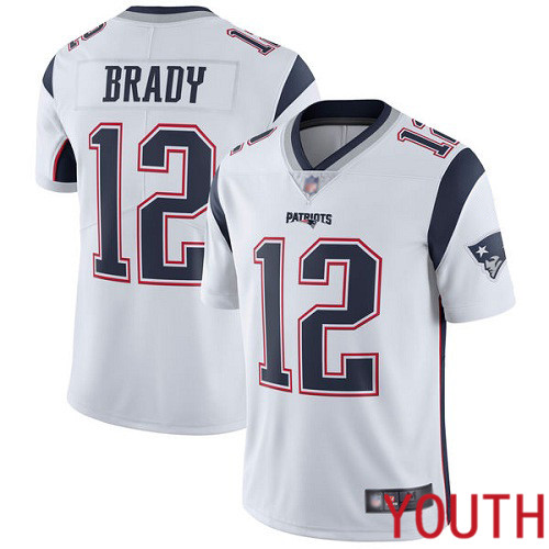 New England Patriots Football #12 Vapor Untouchable Limited White Youth Tom Brady Road NFL Jersey->new england patriots->NFL Jersey